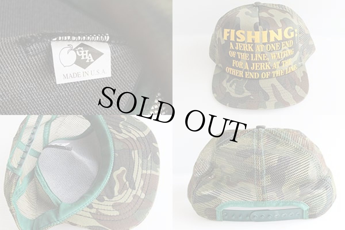 画像3: デッドストック★80s USA製 FISHING プリント 迷彩 メッシュキャップ (3)