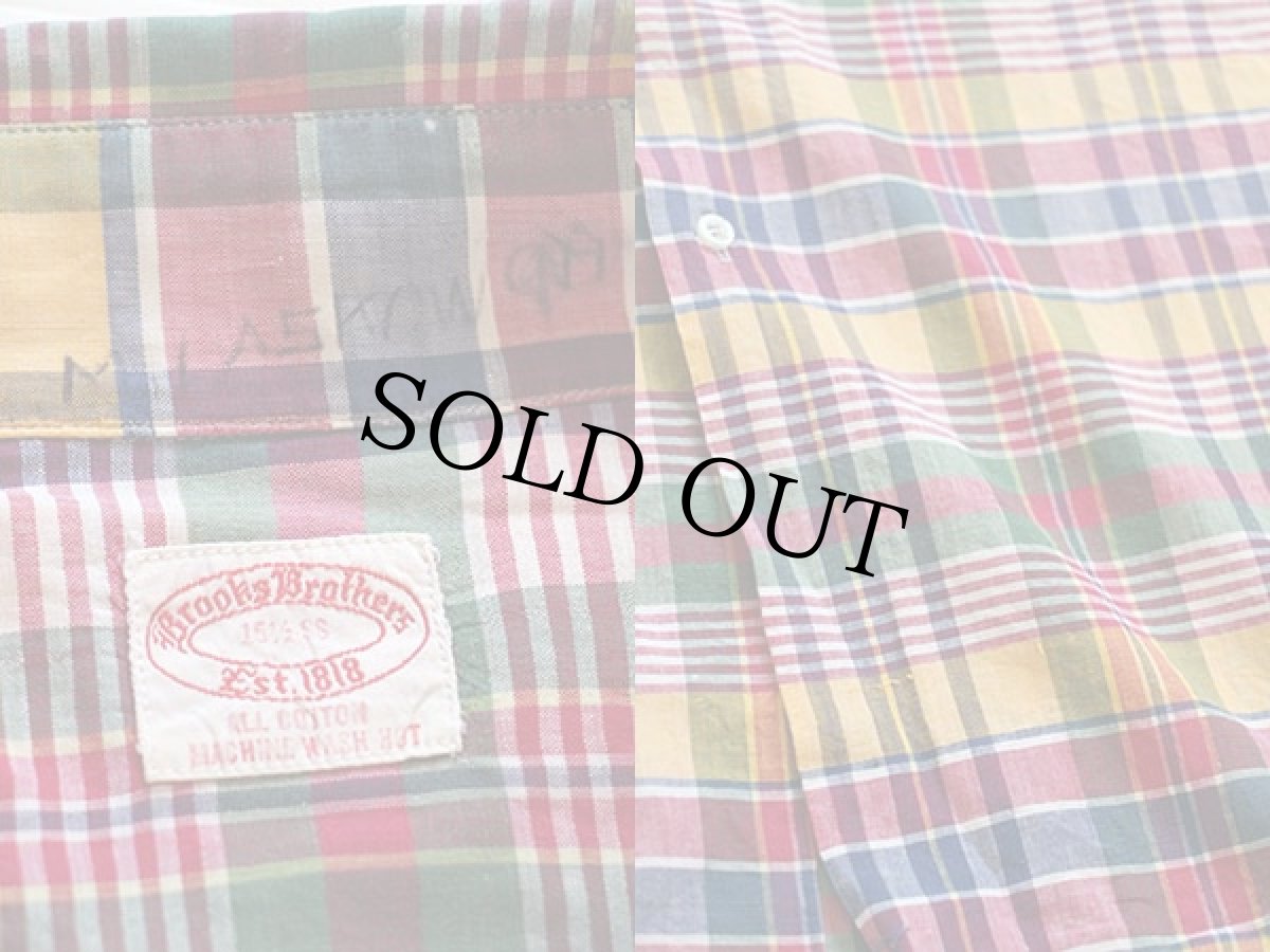 画像3: 60s Brooks Brothersブルックスブラザーズ 6ボタン マドラスチェック ボタンダウン 半袖 コットンシャツ 15.5 (3)