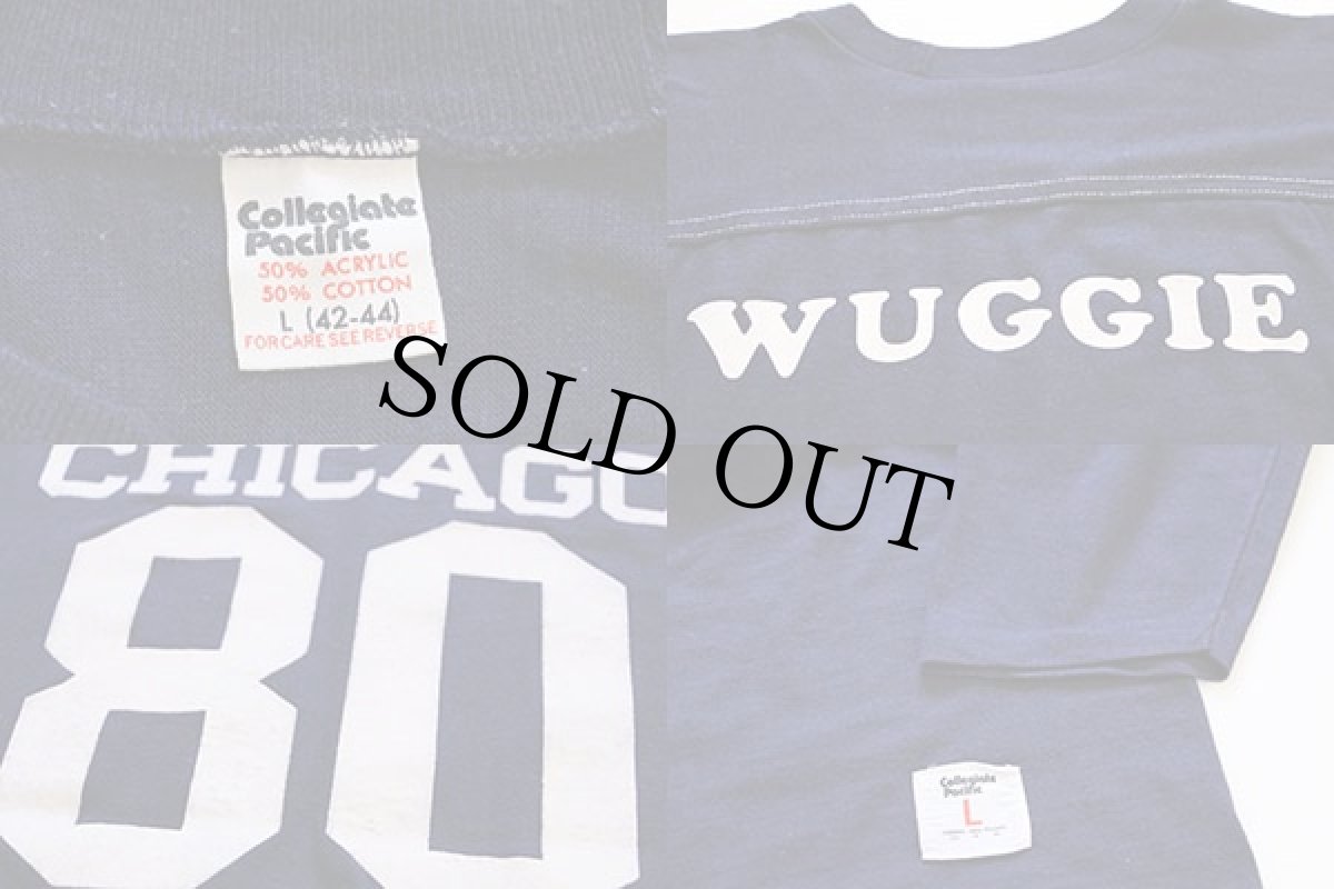 画像3: 80s USA製 Collegiate Pacific CHICAGO 80 ナンバリング フロッキープリント フットボールTシャツ 紺 L (3)