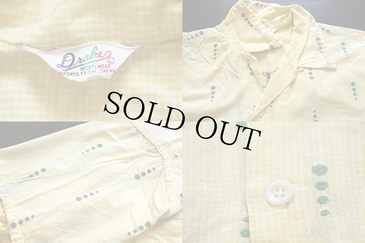 画像3: 50s Drake刺繍入りチェック半袖コットンシャツ黄 (3)