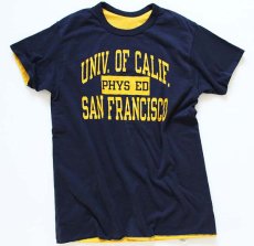 画像1: 80s USA製 Championチャンピオン UNIV. OF CALIF. リバーシブルTシャツ 紺×黄 L (1)