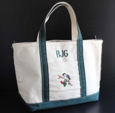 画像1: L.L.Bean BOAT AND TOTE 鳥刺繍 キャンバス トートバッグ 緑 M★ミディアム (1)