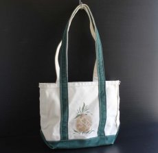 画像1: USA製 L.L.Bean BOAT AND TOTE ペイント入り ロングハンドル キャンバス トートバッグ 緑 S★スモール (1)