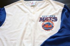 画像3: 80s USA製 MLB NEW YORK METS ツートン ヘンリーネック 七分袖Tシャツ 青 M (3)
