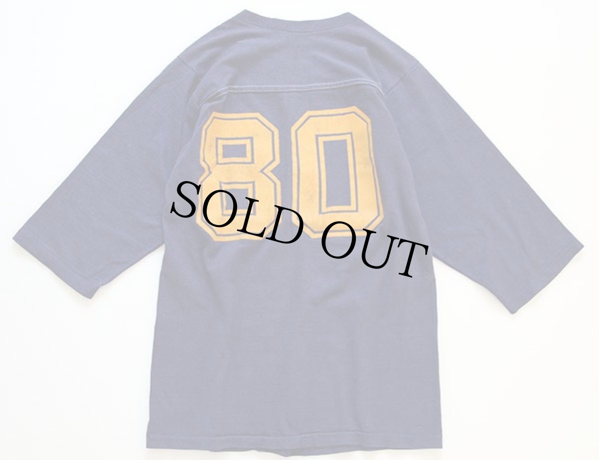 画像2: 80s USA製 Disneyディズニー 80 ナンバリング フロッキープリント フットボールTシャツ 紺 M★ミッキー マウス (2)