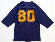 画像2: 80s USA製 Disneyディズニー 80 ナンバリング フロッキープリント フットボールTシャツ 紺 M★ミッキー マウス (2)