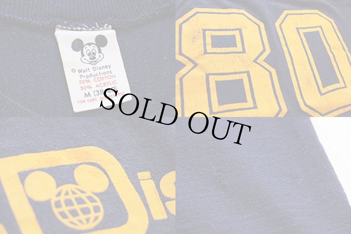 画像3: 80s USA製 Disneyディズニー 80 ナンバリング フロッキープリント フットボールTシャツ 紺 M★ミッキー マウス (3)