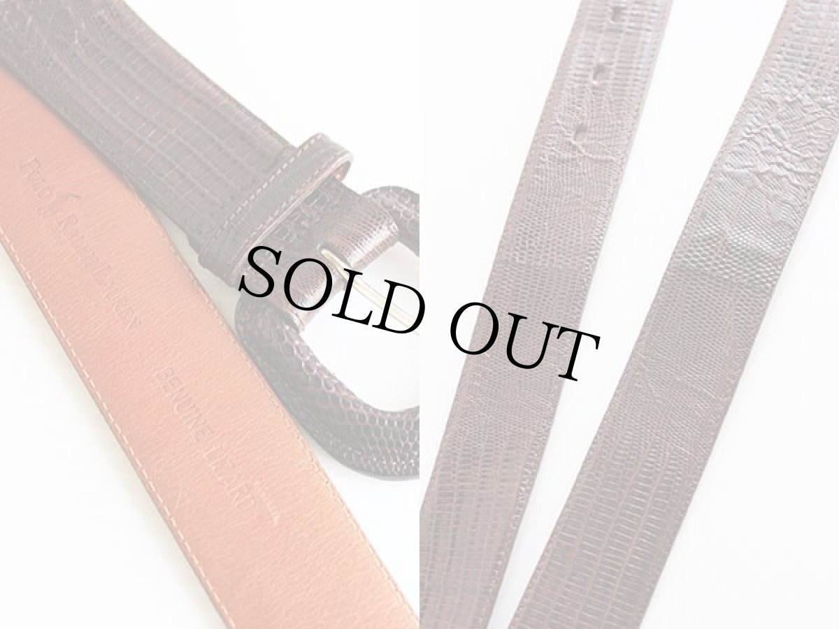 画像3: 90s ポロ ラルフローレン リザード レザーベルト 茶 30 (3)