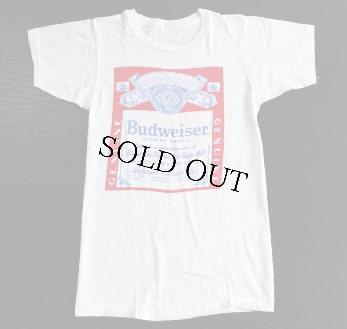 画像2: 70s USA製 Budweiserバドワイザー 染み込みプリント コットンTシャツ 白 S (2)