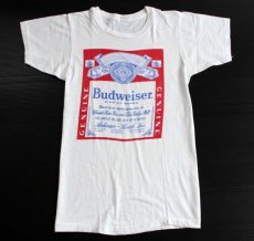 画像2: 70s USA製 Budweiserバドワイザー 染み込みプリント コットンTシャツ 白 S (2)