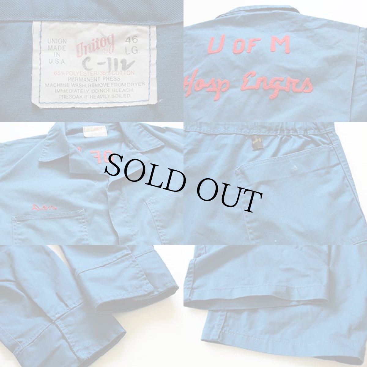 画像4: 80s USA製 Unitog チェーン刺繍 オールインワン 青 46L (4)