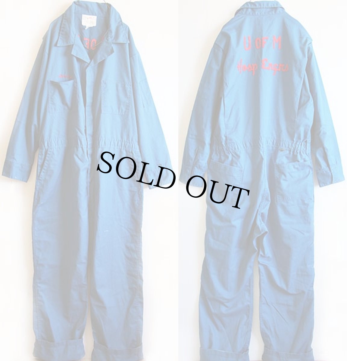 画像2: 80s USA製 Unitog チェーン刺繍 オールインワン 青 46L (2)