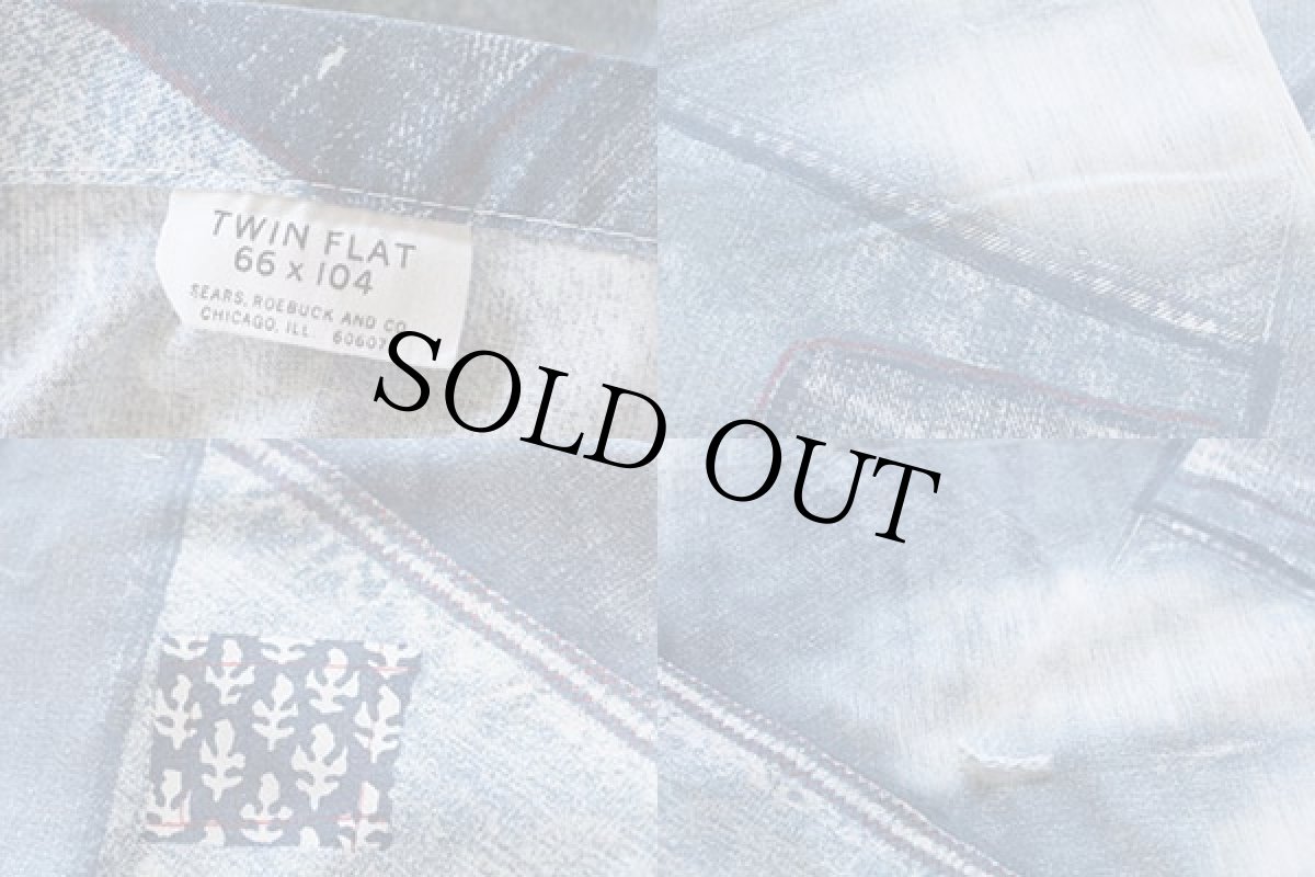 画像3: 70s SEARS デニム パッチワーク柄 フラットシーツ (3)