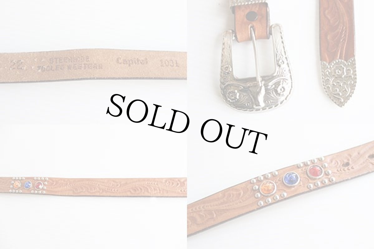 画像4: Capitol スタッズ カービング レザーベルト 茶 22 (4)