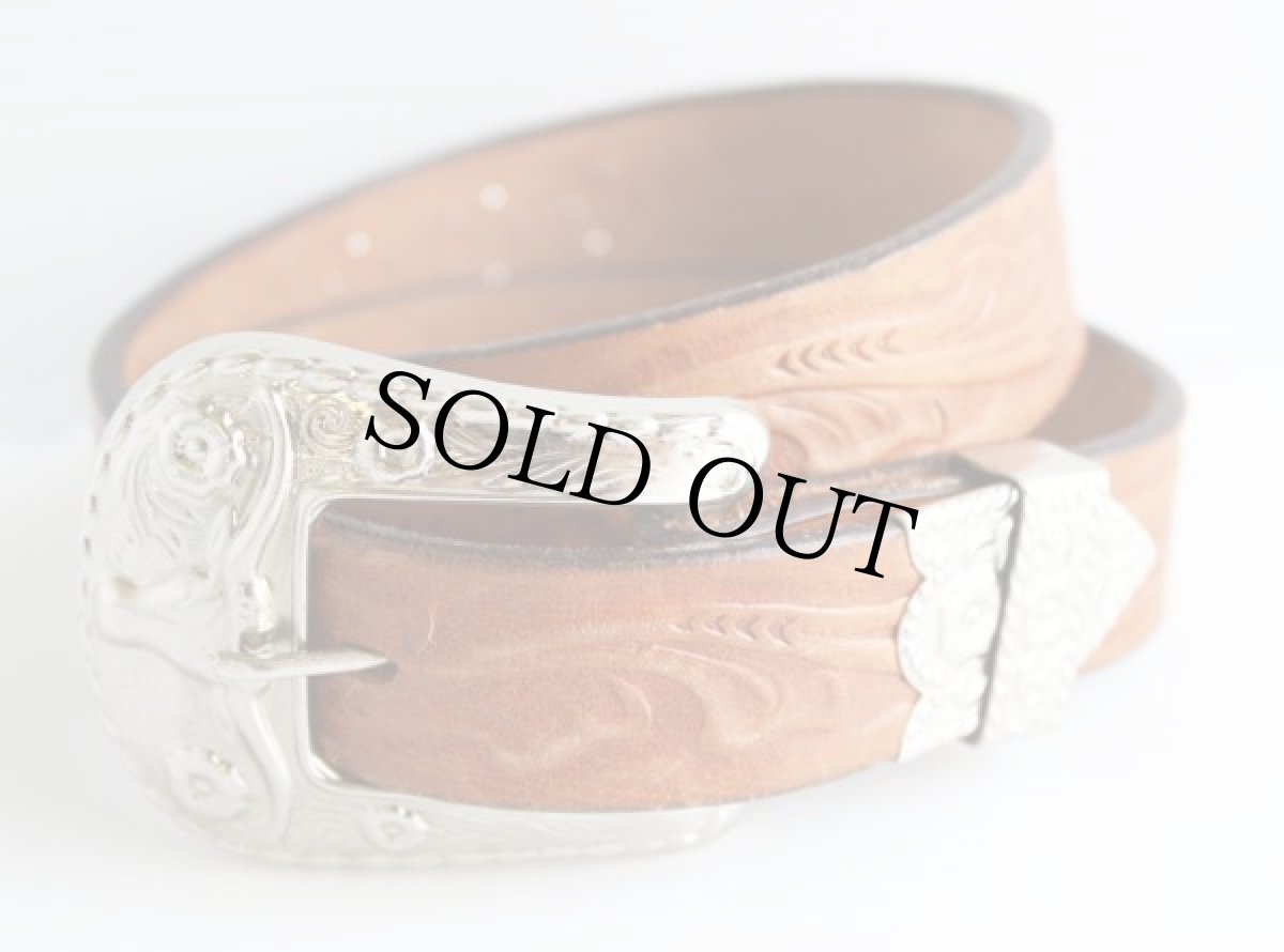 画像2: Capitol スタッズ カービング レザーベルト 茶 22 (2)