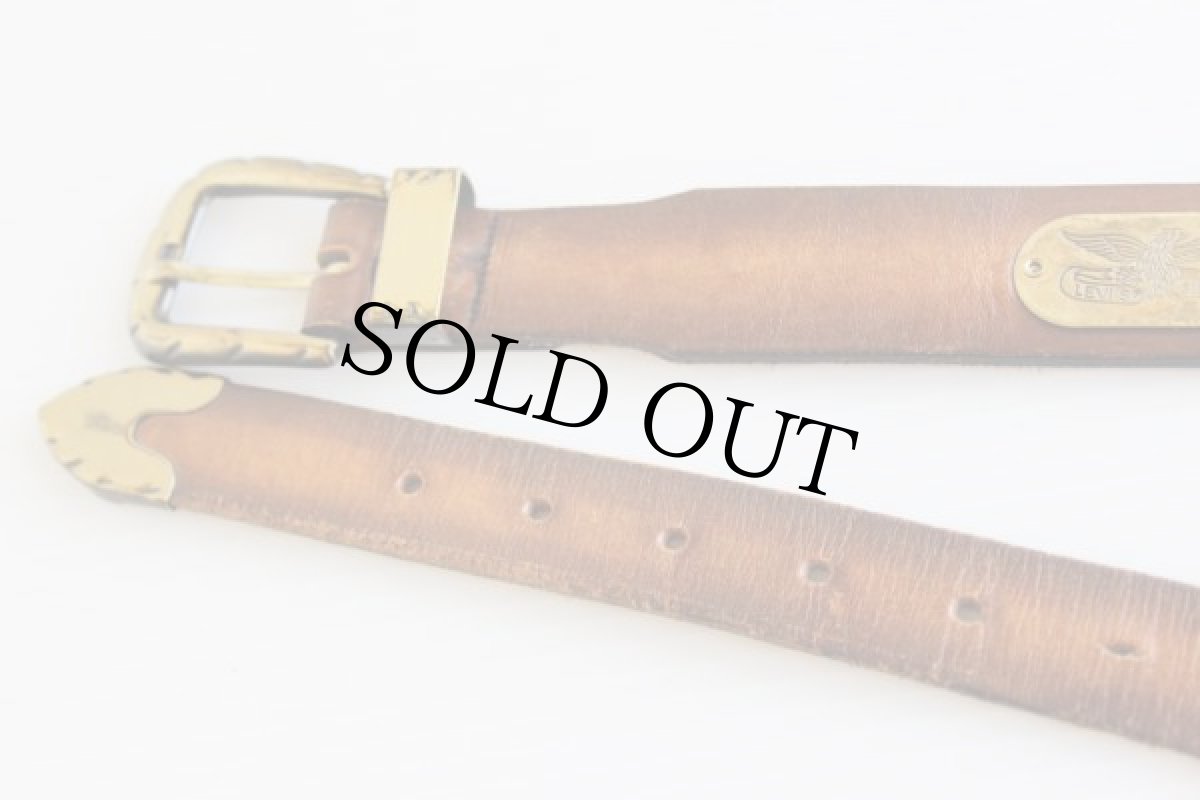 画像2: 90s USA製 Levi'sリーバイス レザーベルト 茶 36 (2)