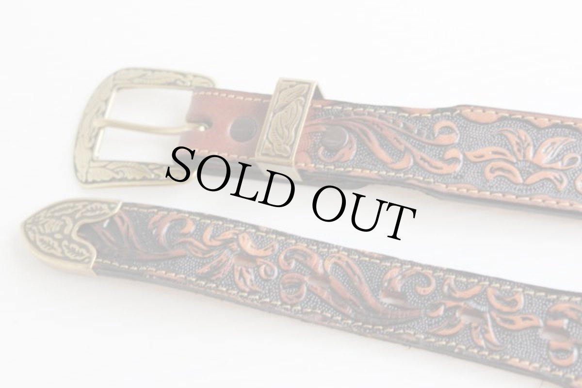 画像2: USA製 Wranglerラングラー カービング レザーベルト 茶 32★512 (2)