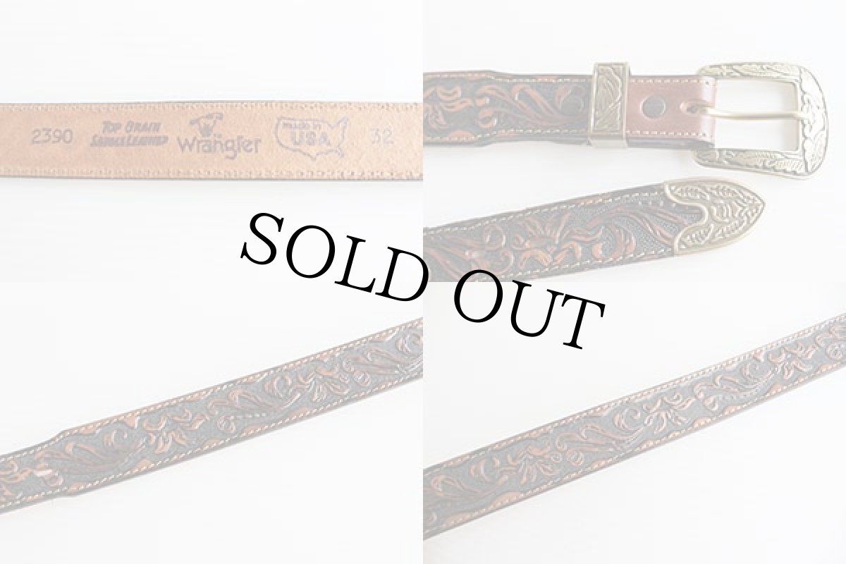 画像3: USA製 Wranglerラングラー カービング レザーベルト 茶 32★512 (3)