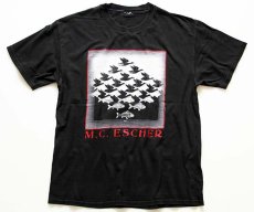 画像2: 90s M.C.Escherエッシャー Sky&Water アート コットンTシャツ 黒 (2)