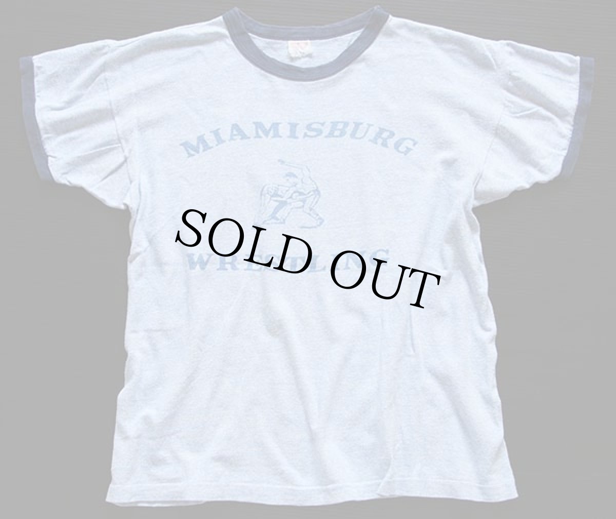 画像2: 60s CHAMPIONチャンピオン プロダクツ 染み込みプリント リンガーTシャツ 杢ブルー M (2)