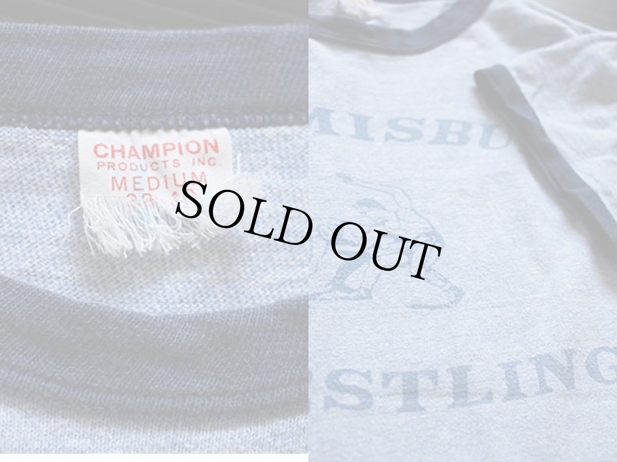 画像3: 60s CHAMPIONチャンピオン プロダクツ 染み込みプリント リンガーTシャツ 杢ブルー M (3)