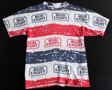 画像1: 90s USA製 BUD LIGHTバドライト オールオーバープリント コットンTシャツ L★Budweiserバドワイザー (1)