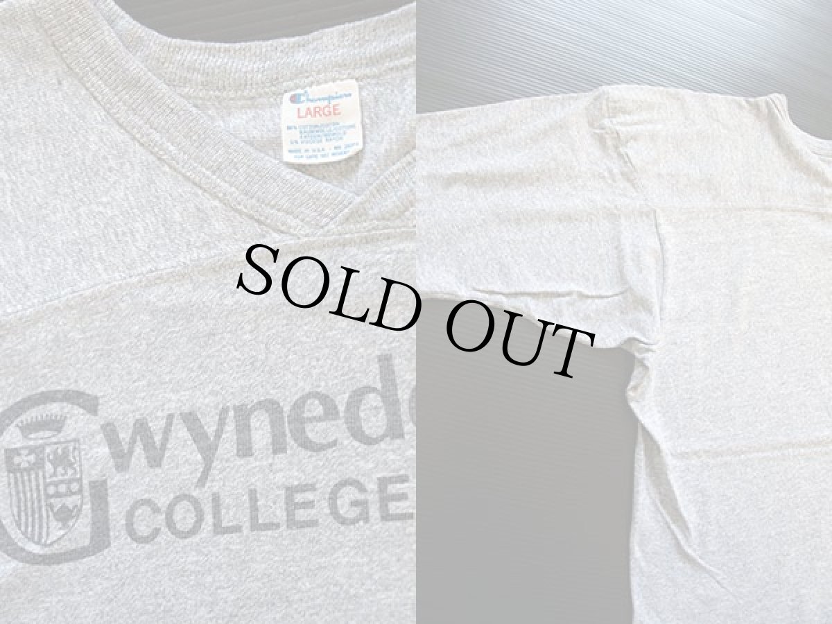 画像3: 80s USA製 Championチャンピオン Gwynedd-Mercy 染み込みプリント 88/12 Tシャツ 杢グレー L (3)