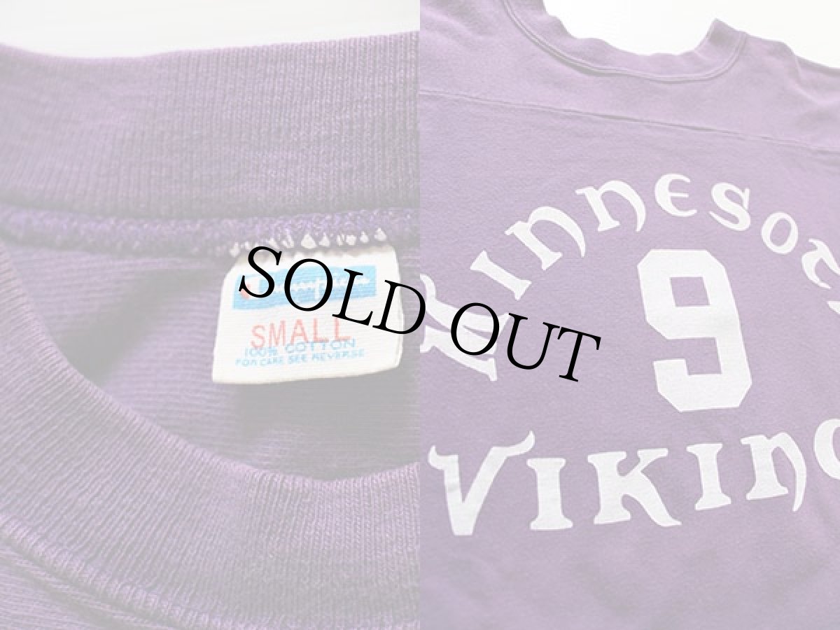 画像3: 70s USA製 Championチャンピオン NFL MINNESOTA VIKINGS 9 ナンバリング フットボールTシャツ 紫 S (3)
