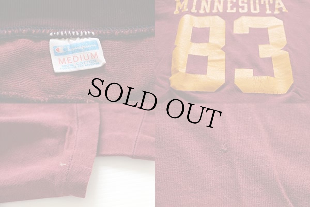 画像3: 70s USA製 Championチャンピオン MINNESOTA 83 ナンバリング フットボールTシャツ バーガンディ M (3)