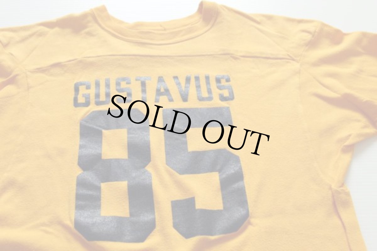 画像2: 80s USA製 Championチャンピオン GUSTAVUS 85 ナンバリング コットン フットボールTシャツ 黄 L (2)