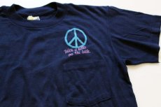 画像1: 80s USA製 ピースマーク ポケットTシャツ 紺 M (1)