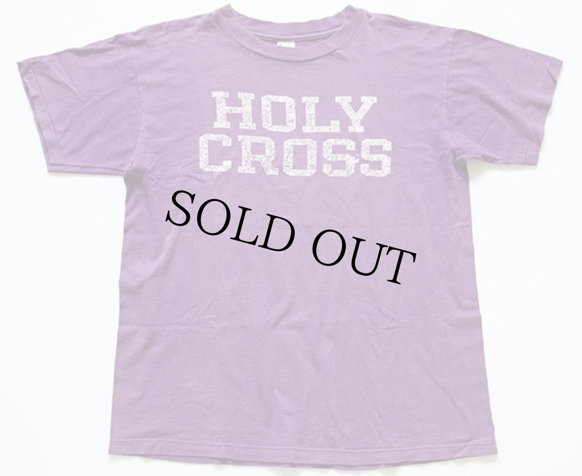 画像2: 80s USA製 チャンピオン HOLY CROSS ひび割れプリント コットンTシャツ 紫 L (2)