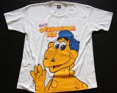 画像1: 90s USA製 KRAFT CHEESASAURUS REX 全面プリント Tシャツ 白 XL (1)