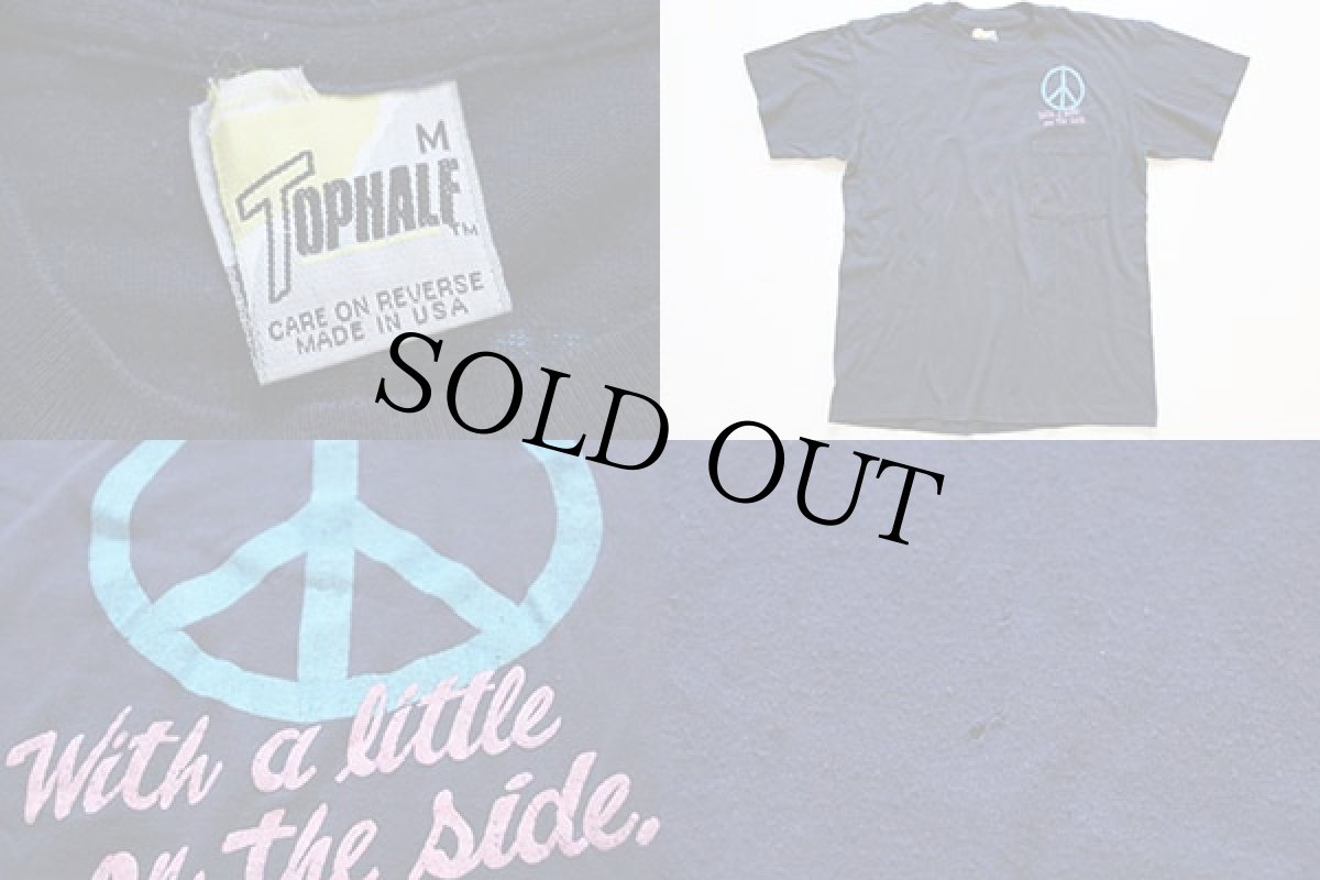 画像3: 80s USA製 ピースマーク ポケットTシャツ 紺 M (3)