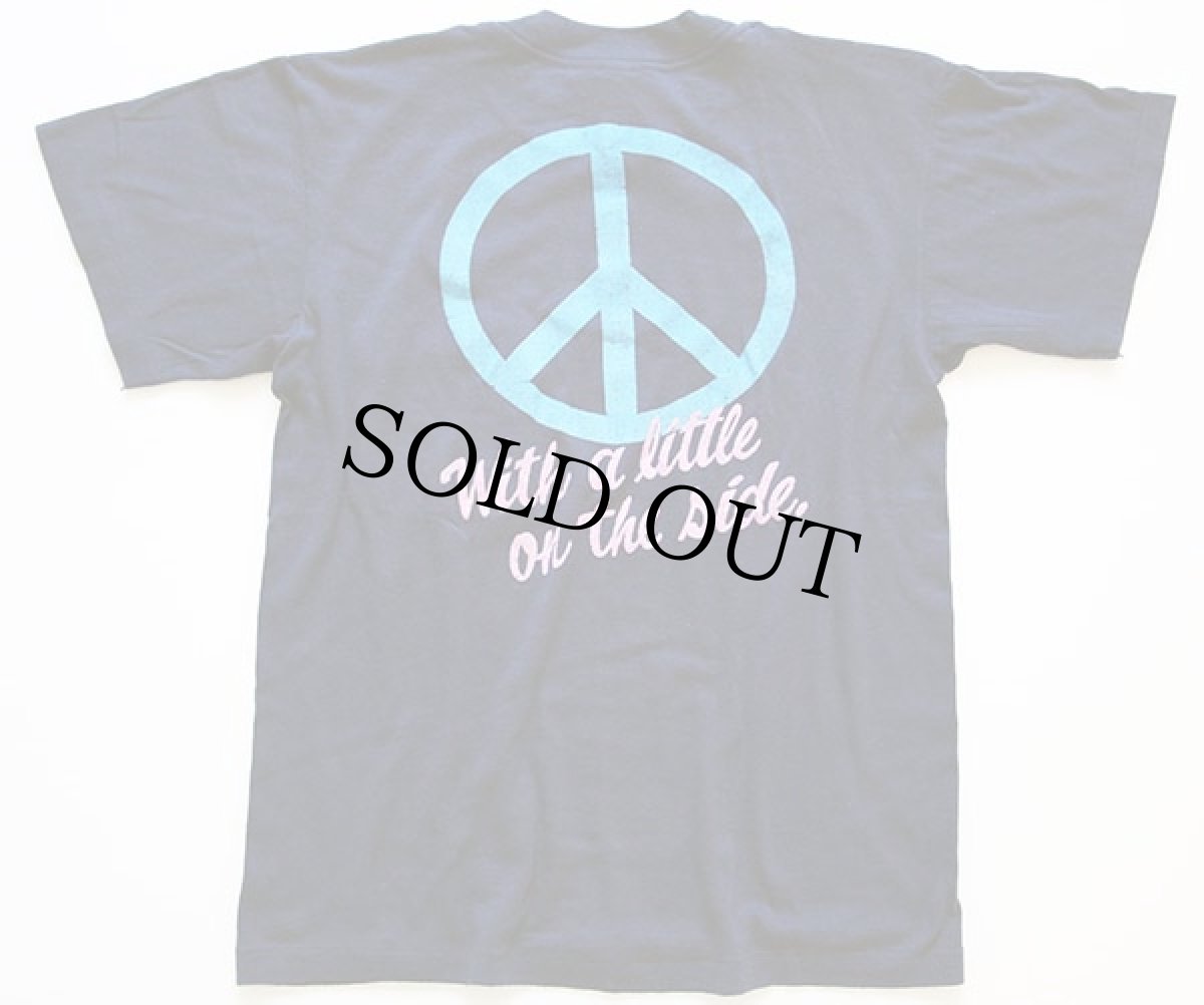 画像2: 80s USA製 ピースマーク ポケットTシャツ 紺 M (2)