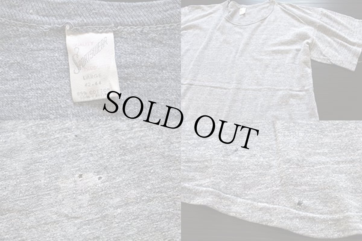 画像4: 70s USA製 SPORTSWEAR 無地 バインダーネック Tシャツ 杢グレー L (4)