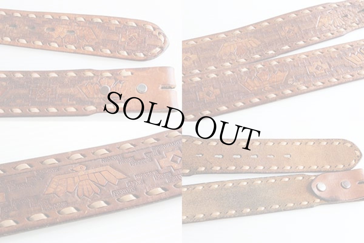 画像3: サンダーバード ネイティブ柄 カービング レザーベルト 茶★526 (3)