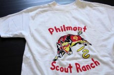 画像1: デッドストック★60s BSA ボーイスカウト Philmont 染み込みプリント コットンTシャツ 白 L (1)