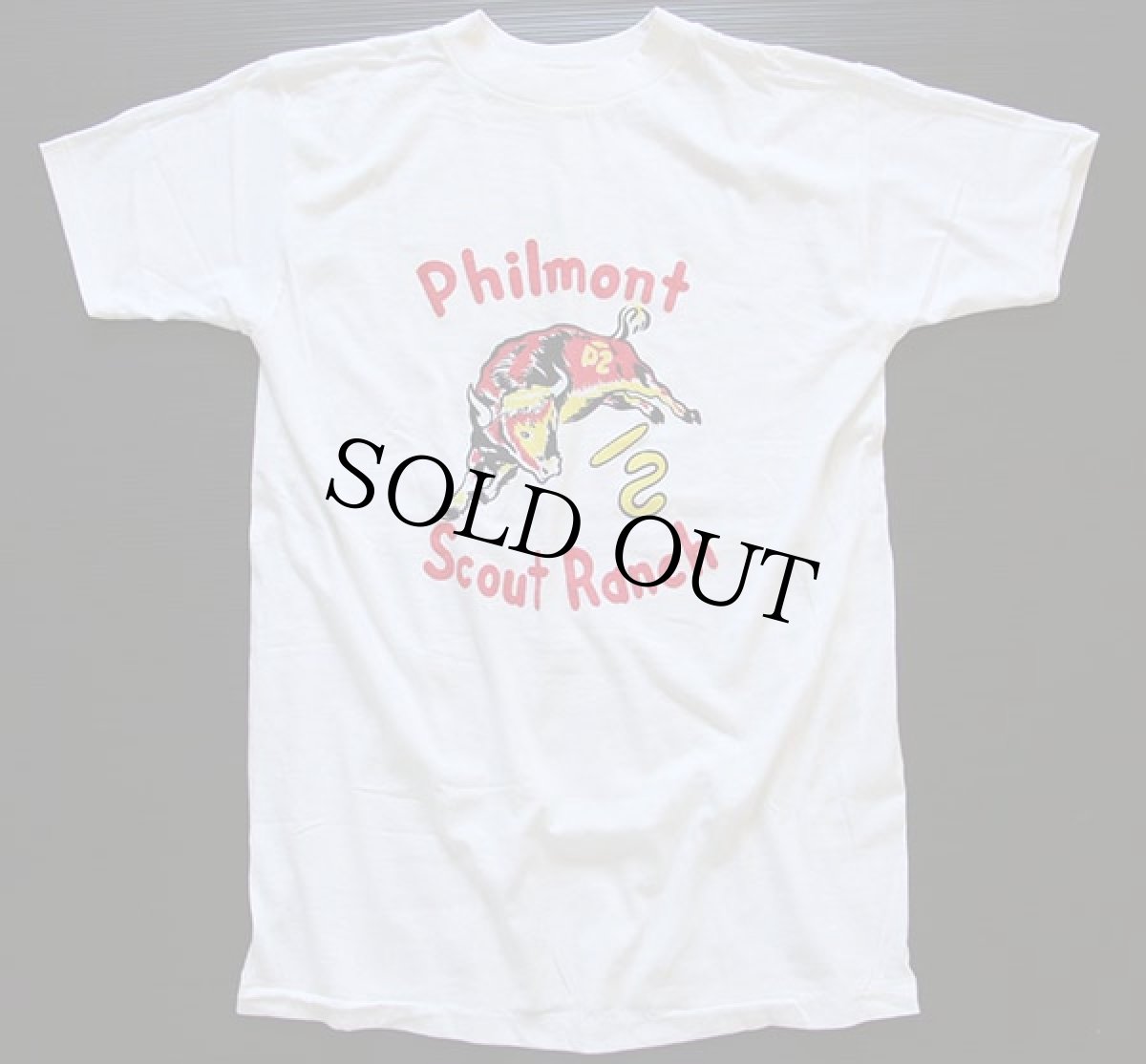 画像2: デッドストック★60s BSA ボーイスカウト Philmont 染み込みプリント コットンTシャツ 白 L (2)