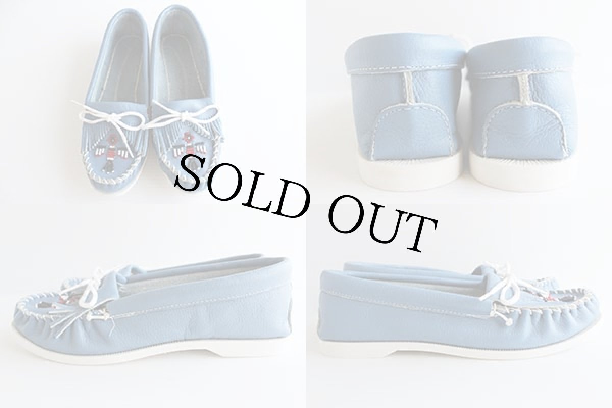 画像2: USA製 MINNETONKAミネトンカ ビーズ刺繍 モカシンシューズ 水色 8 (2)