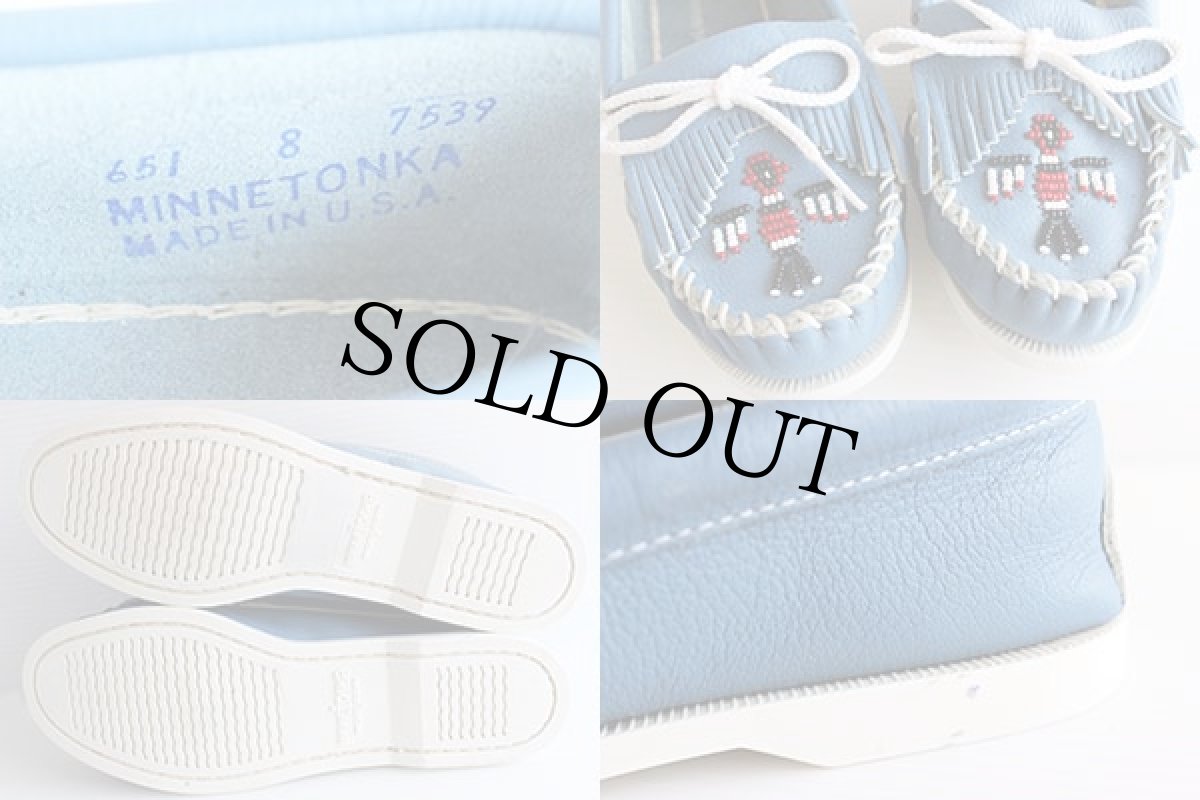 画像3: USA製 MINNETONKAミネトンカ ビーズ刺繍 モカシンシューズ 水色 8 (3)
