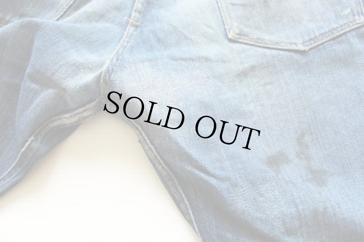 画像8: 40s UNKNOWN 股リベット インディゴ デニムパンツ ボロ W28 (8)