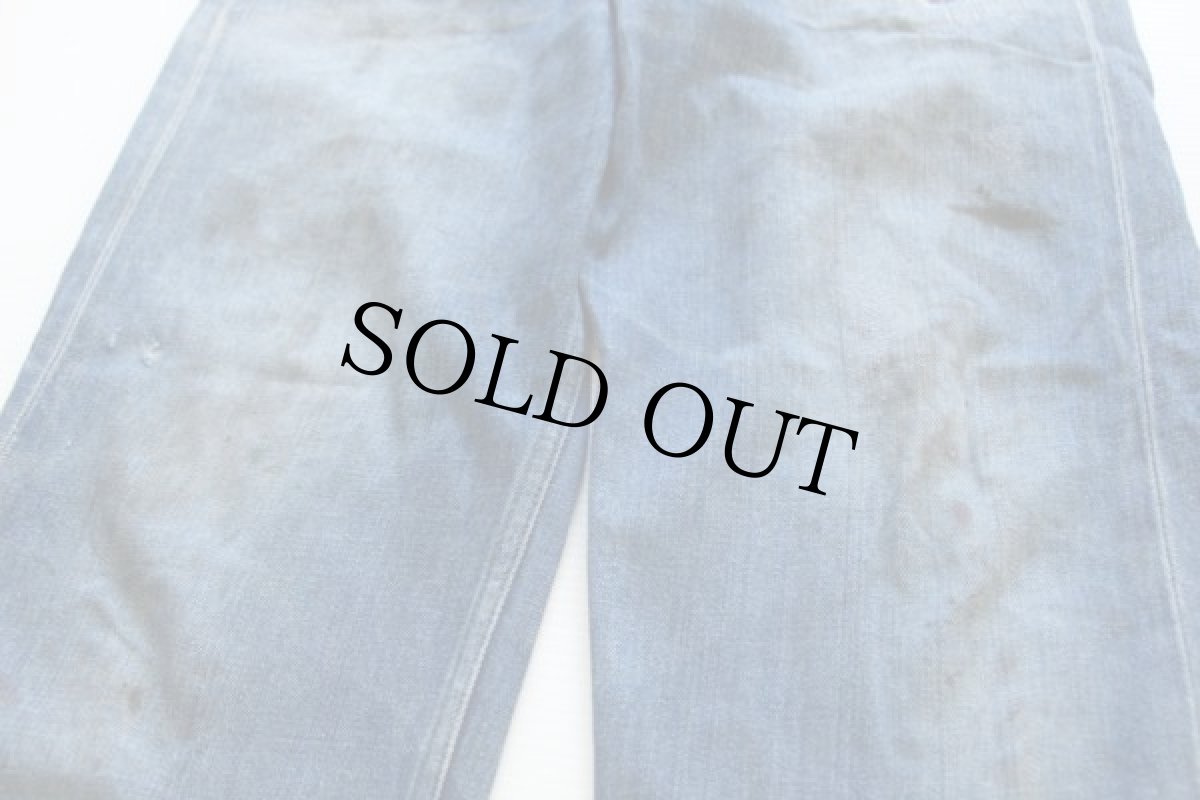 画像4: 40s UNKNOWN 股リベット インディゴ デニムパンツ ボロ W28 (4)