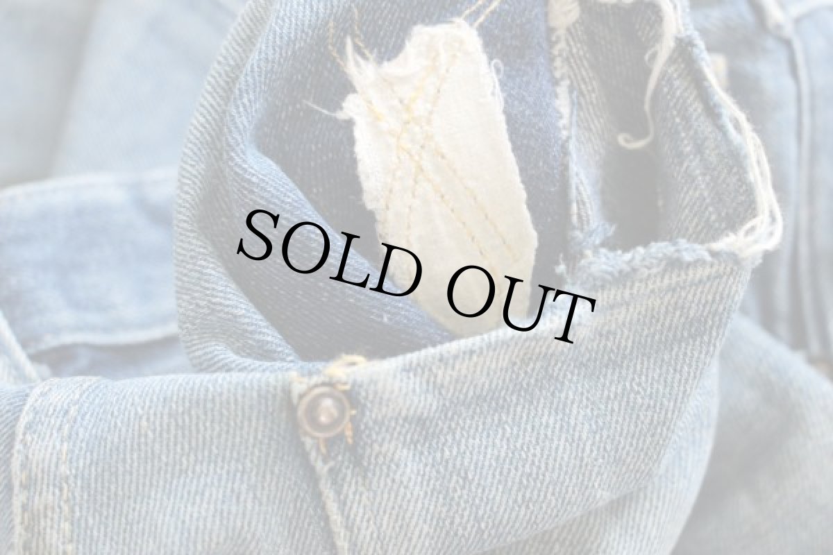 画像6: 40s UNKNOWN 股リベット インディゴ デニムパンツ ボロ W28 (6)