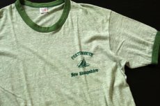 画像1: 70s USA製 Hanes ヨット 染み込みプリント リンガーTシャツ 杢グリーン L (1)
