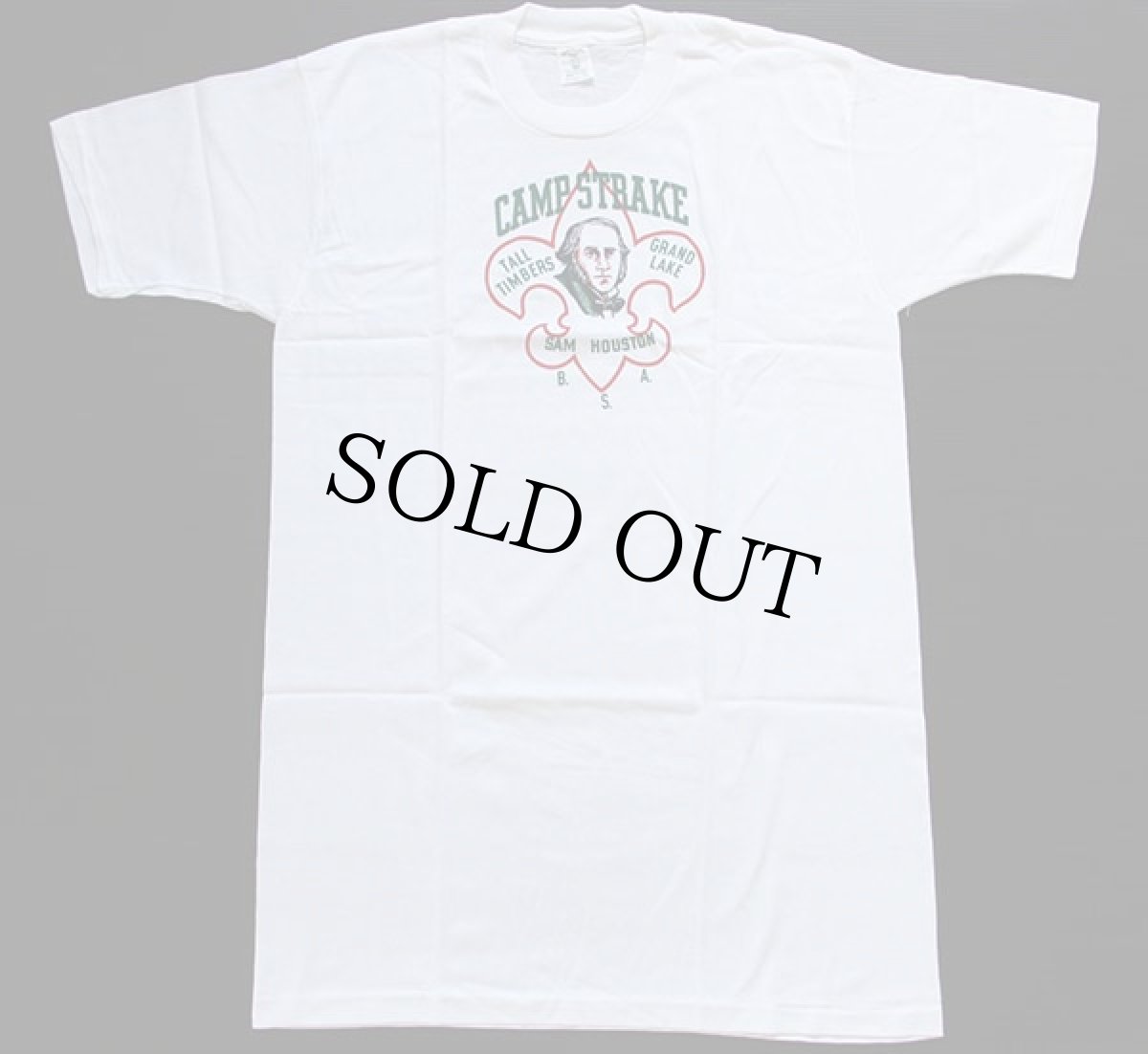 画像2: デッドストック★60s BSA ボーイスカウト SAM HOUSTON 染み込みプリント コットンTシャツ 白 XL (2)
