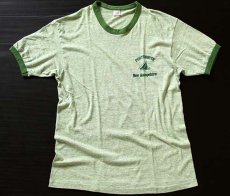 画像2: 70s USA製 Hanes ヨット 染み込みプリント リンガーTシャツ 杢グリーン L (2)