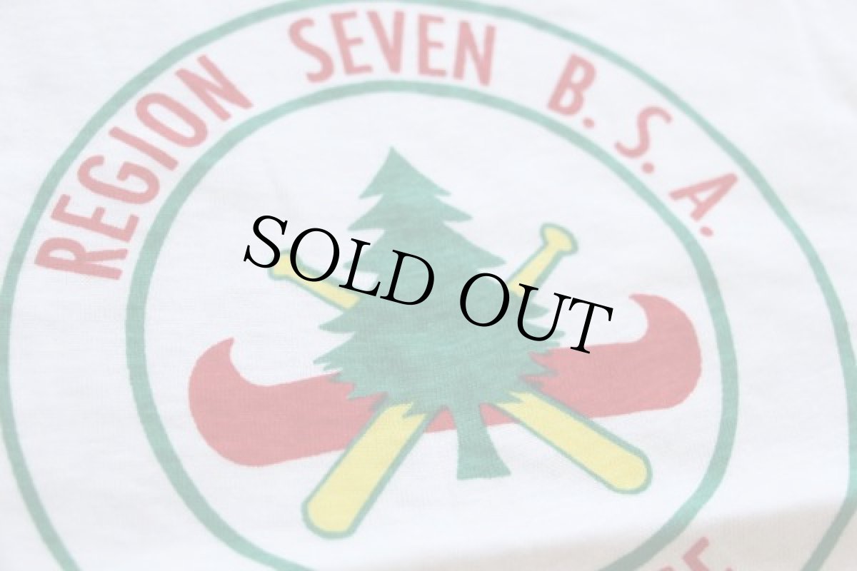 画像5: デッドストック★60s BSA ボーイスカウト REGION SEVEN 染み込みプリント コットンTシャツ 白 XL (5)