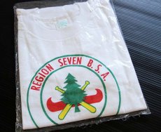 画像1: デッドストック★60s BSA ボーイスカウト REGION SEVEN 染み込みプリント コットンTシャツ 白 XL (1)