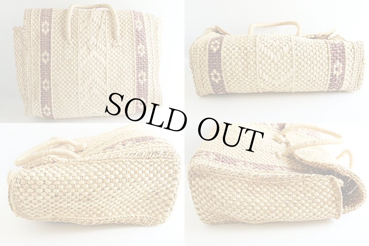 画像2: オールド ハンドメイド 編み込み かごバッグ (2)